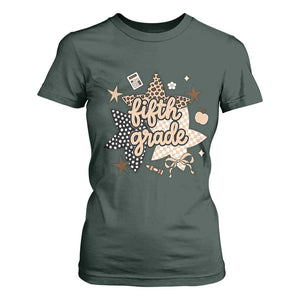 Fifth Grade Leopard Checkered Star Coquette T Shirt For Women Cute 5th Grade Girl Back to School Gift