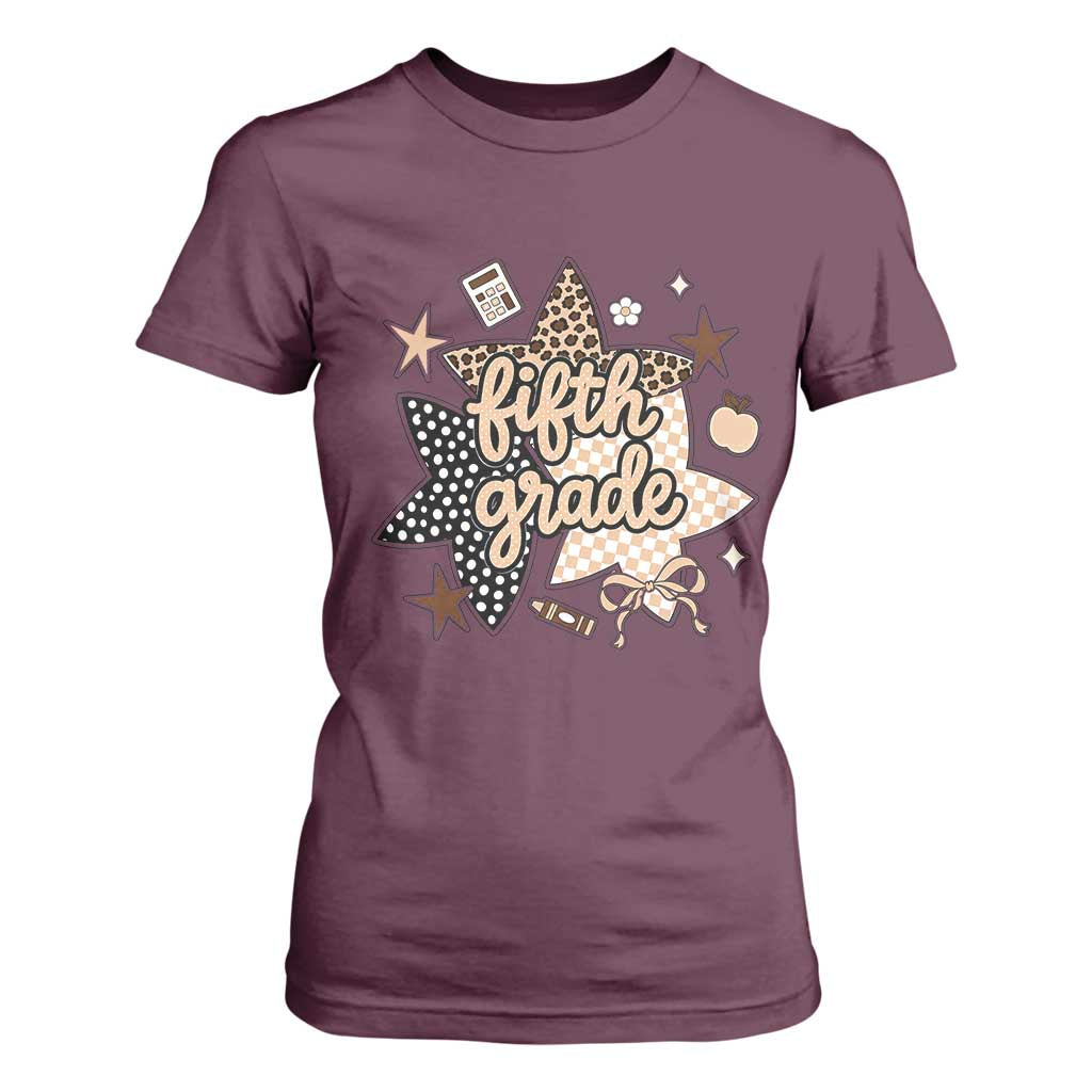 Fifth Grade Leopard Checkered Star Coquette T Shirt For Women Cute 5th Grade Girl Back to School Gift