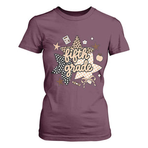 Fifth Grade Leopard Checkered Star Coquette T Shirt For Women Cute 5th Grade Girl Back to School Gift