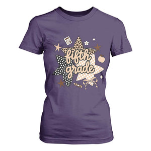 Fifth Grade Leopard Checkered Star Coquette T Shirt For Women Cute 5th Grade Girl Back to School Gift