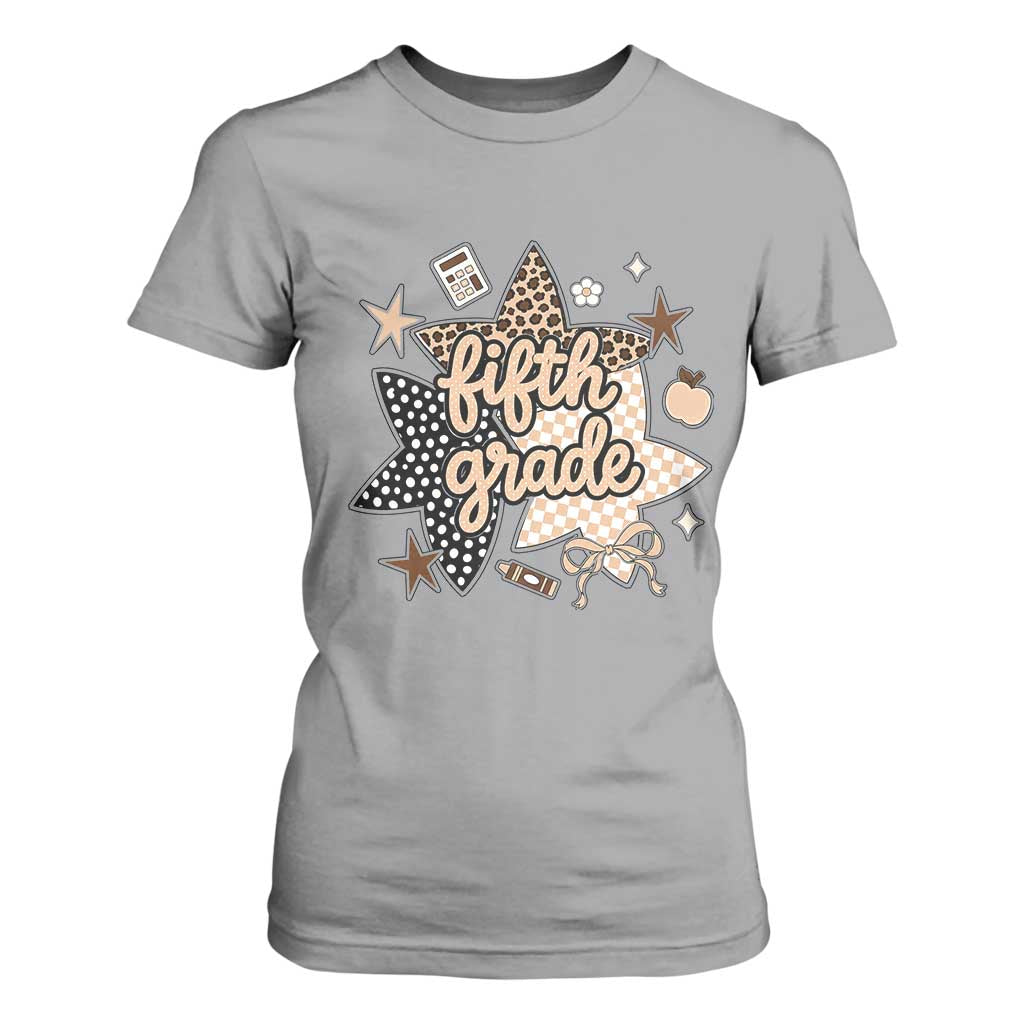 Fifth Grade Leopard Checkered Star Coquette T Shirt For Women Cute 5th Grade Girl Back to School Gift