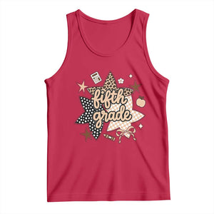 Fifth Grade Leopard Checkered Star Coquette Tank Top Cute 5th Grade Girl Back to School Gift