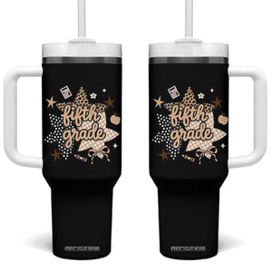 Fifth Grade Leopard Checkered Star Coquette Tumbler With Handle Cute 5th Grade Girl Back to School Gift