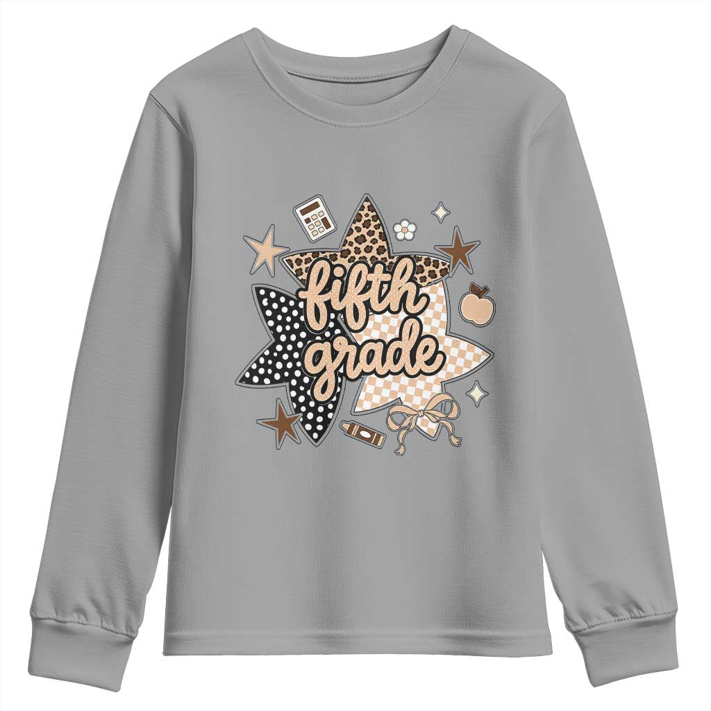 Fifth Grade Leopard Checkered Star Coquette Youth Sweatshirt Cute 5th Grade Girl Back to School Gift