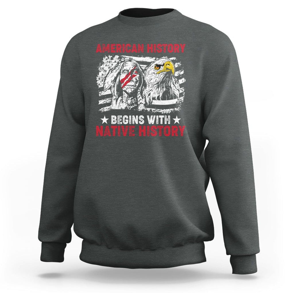 Native American Sweatshirt American History Native History US Flag TS02 Dark Heather Printyourwear