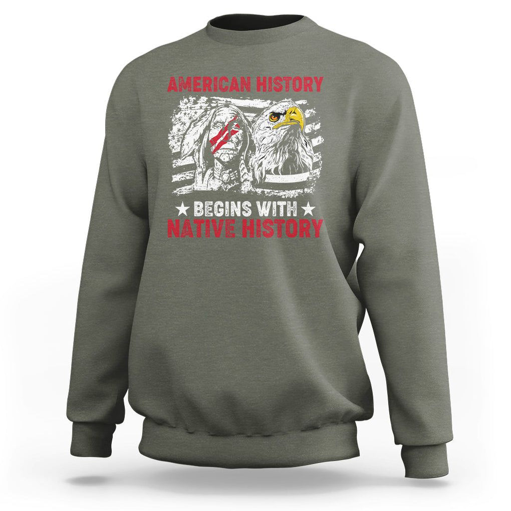 Native American Sweatshirt American History Native History US Flag TS02 Military Green Printyourwear