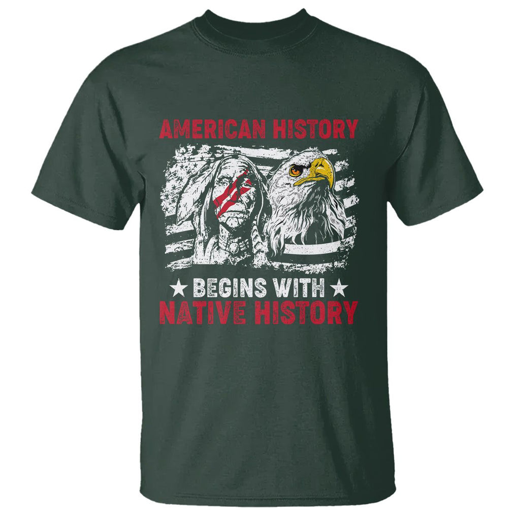 Native American T Shirt American History Native History US Flag TS02 Dark Forest Green Printyourwear