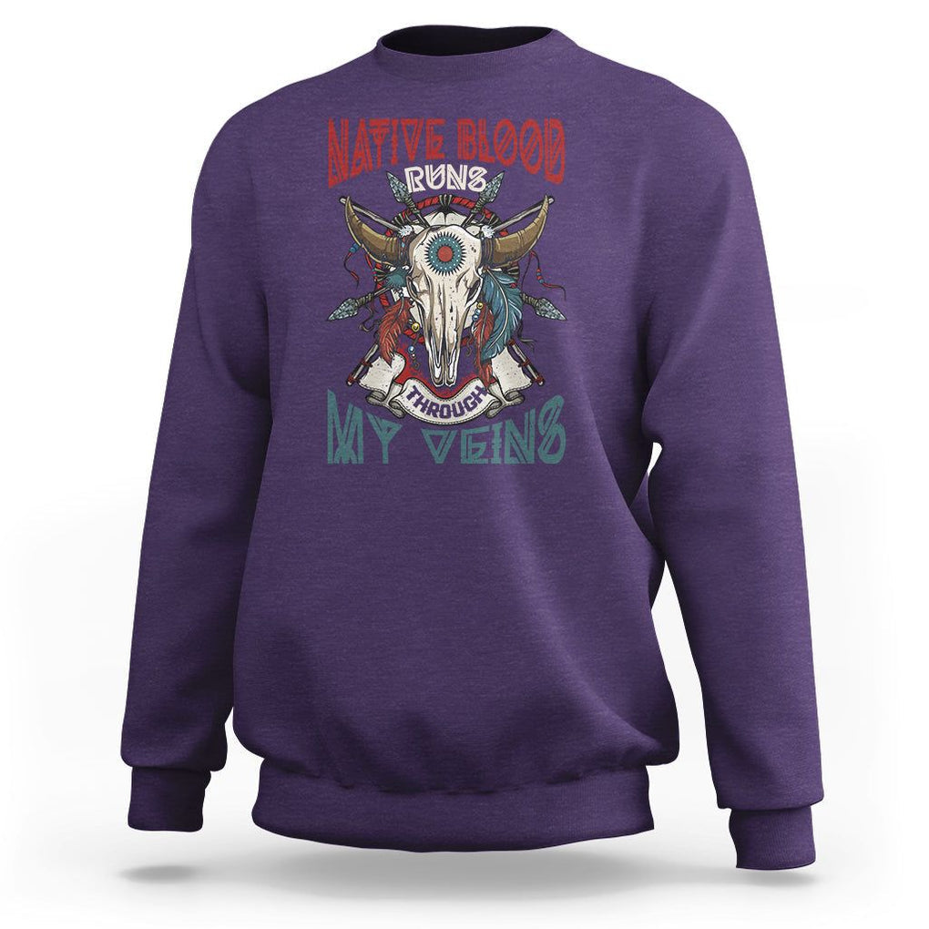 Native American Sweatshirt Native Blood Runs Through My Veins Proud TS02 Purple Printyourwear