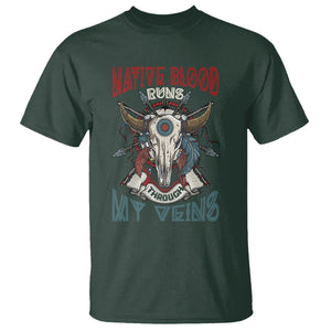 Native American T Shirt Native Blood Runs Through My Veins Proud TS02 Dark Forest Green Printyourwear