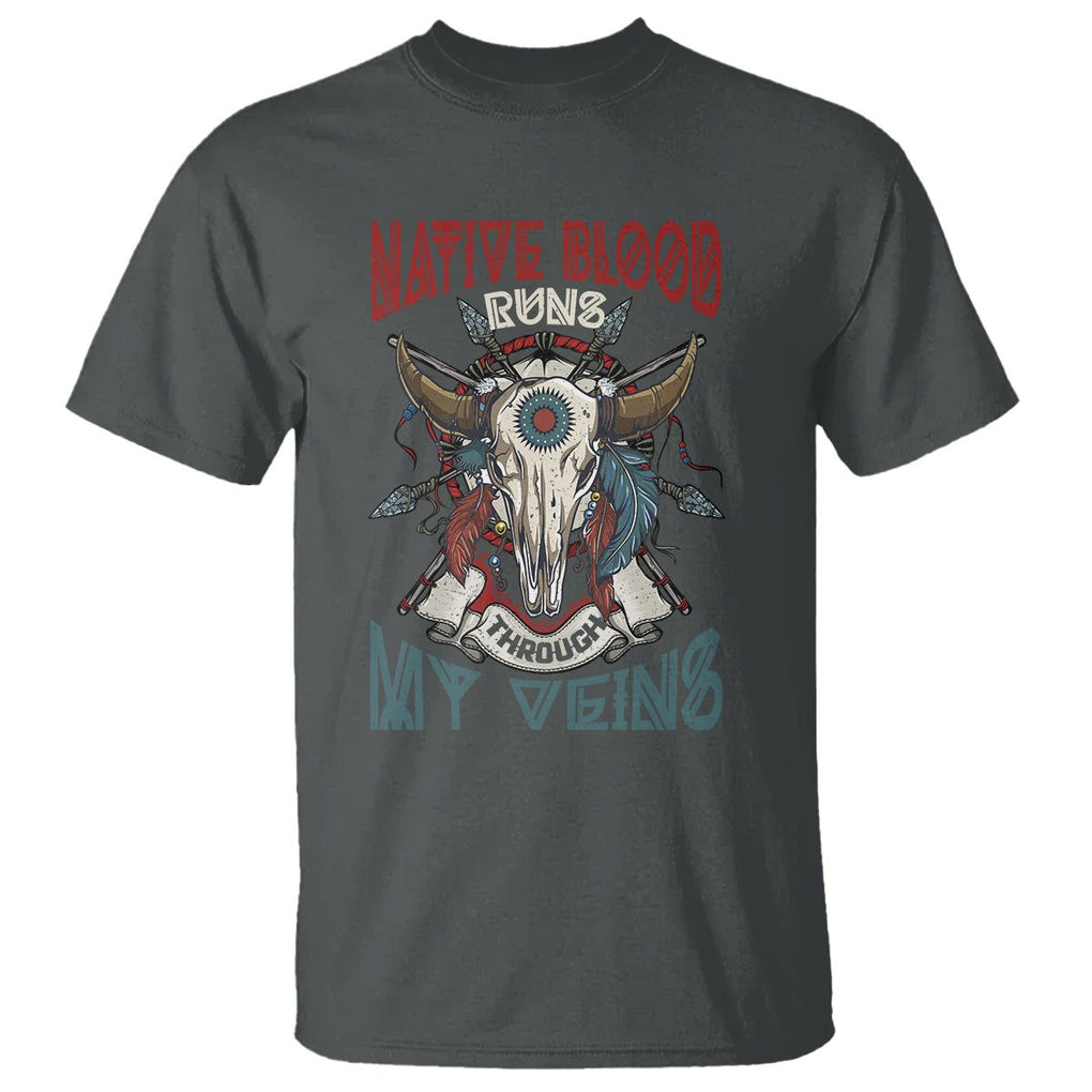 Native American T Shirt Native Blood Runs Through My Veins Proud TS02 Dark Heather Printyourwear