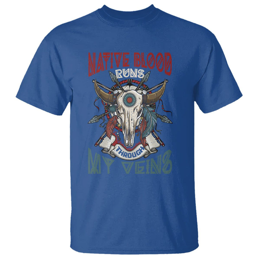Native American T Shirt Native Blood Runs Through My Veins Proud TS02 Royal Blue Printyourwear