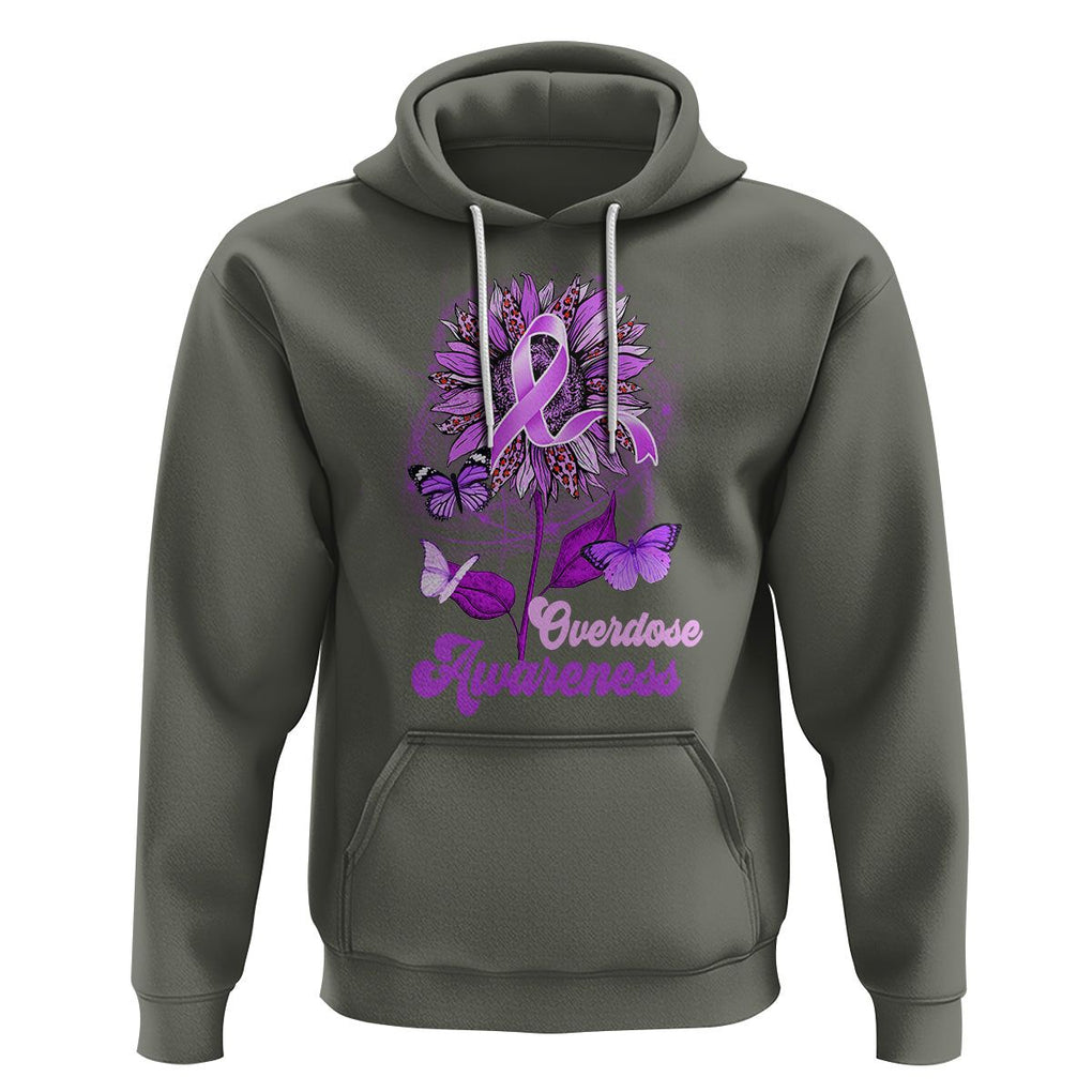 Overdose Awareness Hoodie Sunflower Purple Overdose Prevention TS02 Military Green Printyourwear