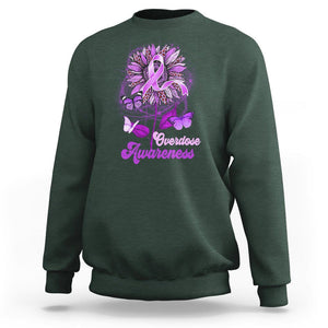 Overdose Awareness Sweatshirt Sunflower Purple Overdose Prevention TS02 Dark Forest Green Printyourwear