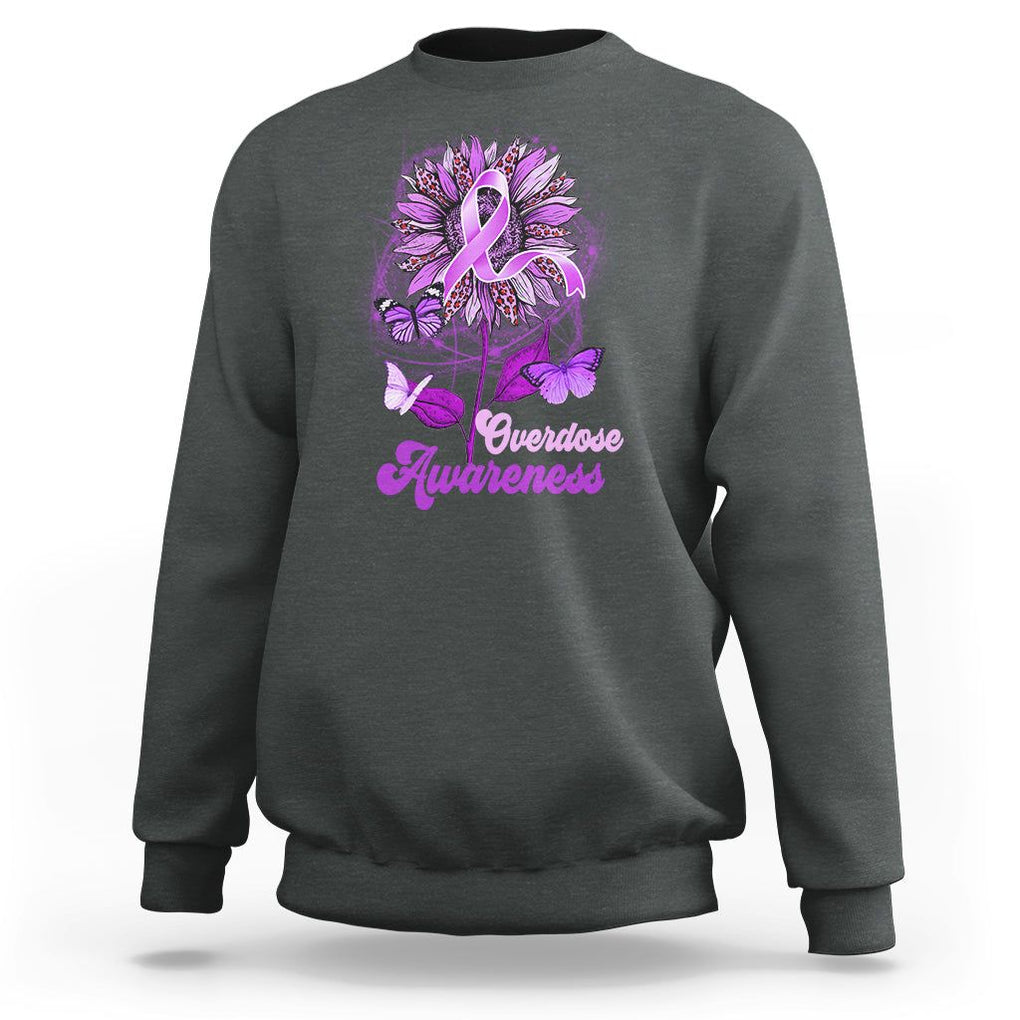 Overdose Awareness Sweatshirt Sunflower Purple Overdose Prevention TS02 Dark Heather Printyourwear