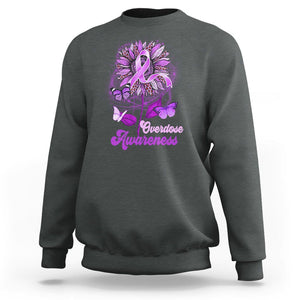 Overdose Awareness Sweatshirt Sunflower Purple Overdose Prevention TS02 Dark Heather Printyourwear