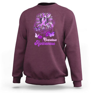 Overdose Awareness Sweatshirt Sunflower Purple Overdose Prevention TS02 Maroon Printyourwear