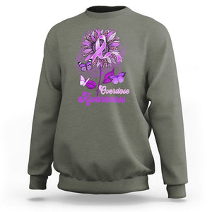 Overdose Awareness Sweatshirt Sunflower Purple Overdose Prevention TS02 Military Green Printyourwear