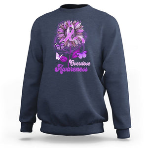 Overdose Awareness Sweatshirt Sunflower Purple Overdose Prevention TS02 Navy Printyourwear
