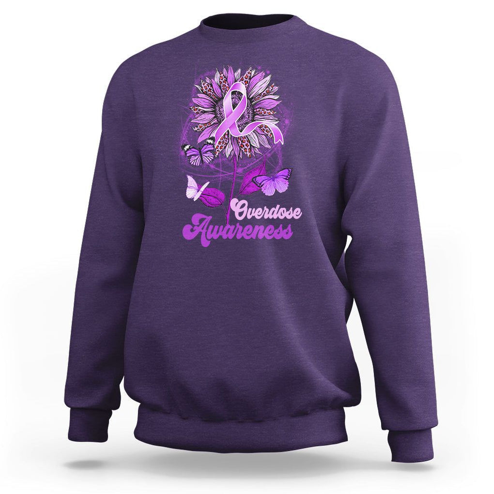 Overdose Awareness Sweatshirt Sunflower Purple Overdose Prevention TS02 Purple Printyourwear