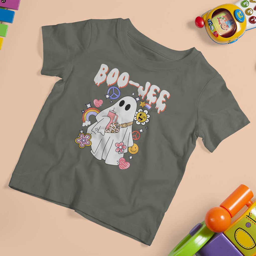 Ghost Halloween Costume T Shirt For Kid Spooky Season Hippie Boujee Boo-Jee TS02 Military Green Print Your Wear