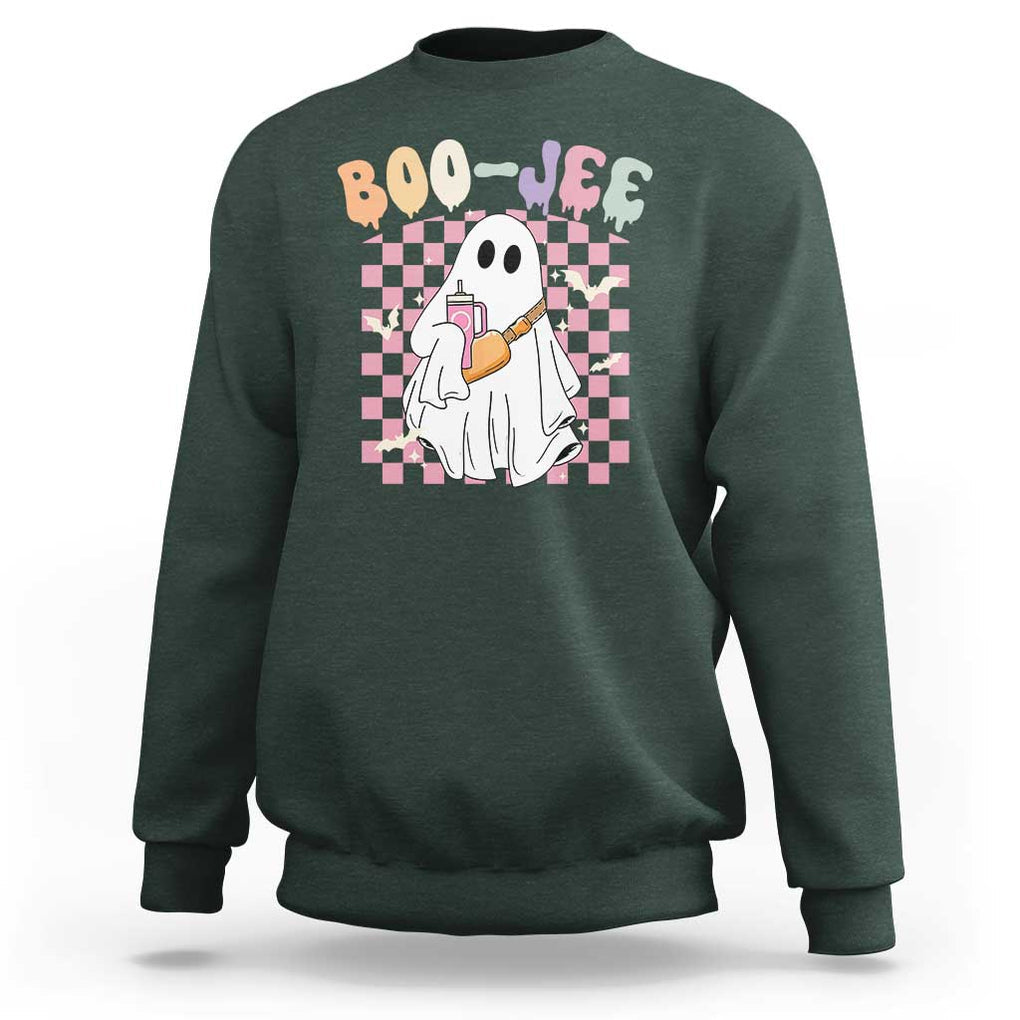 Ghost Halloween Costume Sweatshirt Spooky Season Cute Boujee Boo-Jee TS02 Dark Forest Green Print Your Wear