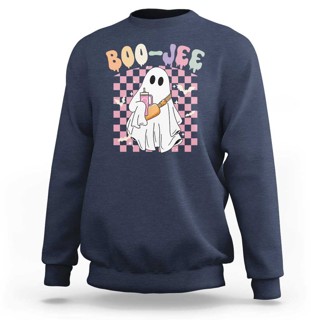Ghost Halloween Costume Sweatshirt Spooky Season Cute Boujee Boo-Jee TS02 Navy Print Your Wear