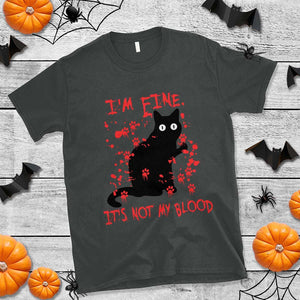 Funny Black Cat T Shirt It's Fine I'm Fine It's Not My Blood Halloween Joke TS02 Dark Heather Print Your Wear