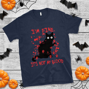 Funny Black Cat T Shirt It's Fine I'm Fine It's Not My Blood Halloween Joke TS02 Navy Print Your Wear