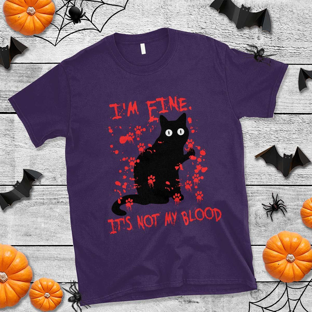 Funny Black Cat T Shirt It's Fine I'm Fine It's Not My Blood Halloween Joke TS02 Purple Print Your Wear