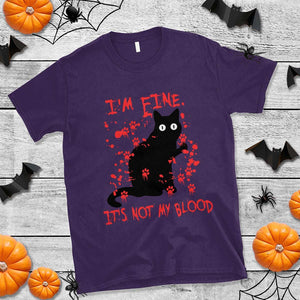Funny Black Cat T Shirt It's Fine I'm Fine It's Not My Blood Halloween Joke TS02 Purple Print Your Wear