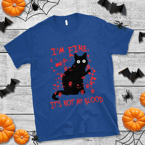 Funny Black Cat T Shirt It's Fine I'm Fine It's Not My Blood Halloween Joke TS02 Royal Blue Print Your Wear