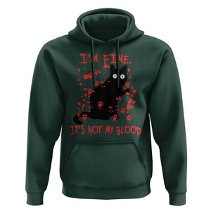 Funny Black Cat Hoodie It's Fine I'm Fine It's Not My Blood Halloween Joke TS02 Dark Forest Green Print Your Wear