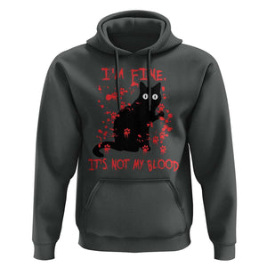 Funny Black Cat Hoodie It's Fine I'm Fine It's Not My Blood Halloween Joke TS02 Dark Heather Print Your Wear