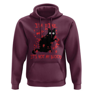 Funny Black Cat Hoodie It's Fine I'm Fine It's Not My Blood Halloween Joke TS02 Maroon Print Your Wear