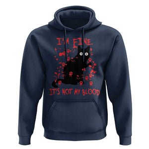Funny Black Cat Hoodie It's Fine I'm Fine It's Not My Blood Halloween Joke TS02 Navy Print Your Wear