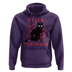 Funny Black Cat Hoodie It's Fine I'm Fine It's Not My Blood Halloween Joke TS02 Purple Print Your Wear