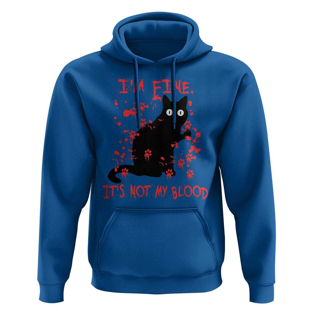 Funny Black Cat Hoodie It's Fine I'm Fine It's Not My Blood Halloween Joke TS02 Royal Blue Print Your Wear