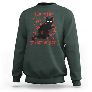 Funny Black Cat Sweatshirt It's Fine I'm Fine It's Not My Blood Halloween Joke TS02 Dark Forest Green Print Your Wear