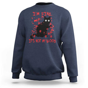 Funny Black Cat Sweatshirt It's Fine I'm Fine It's Not My Blood Halloween Joke TS02 Navy Print Your Wear