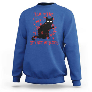 Funny Black Cat Sweatshirt It's Fine I'm Fine It's Not My Blood Halloween Joke TS02 Royal Blue Print Your Wear