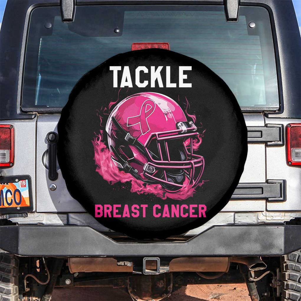 Tackle Breast Cancer Spare Tire Cover Pink Ribbon Football Lover TS02 No hole Black Print Your Wear