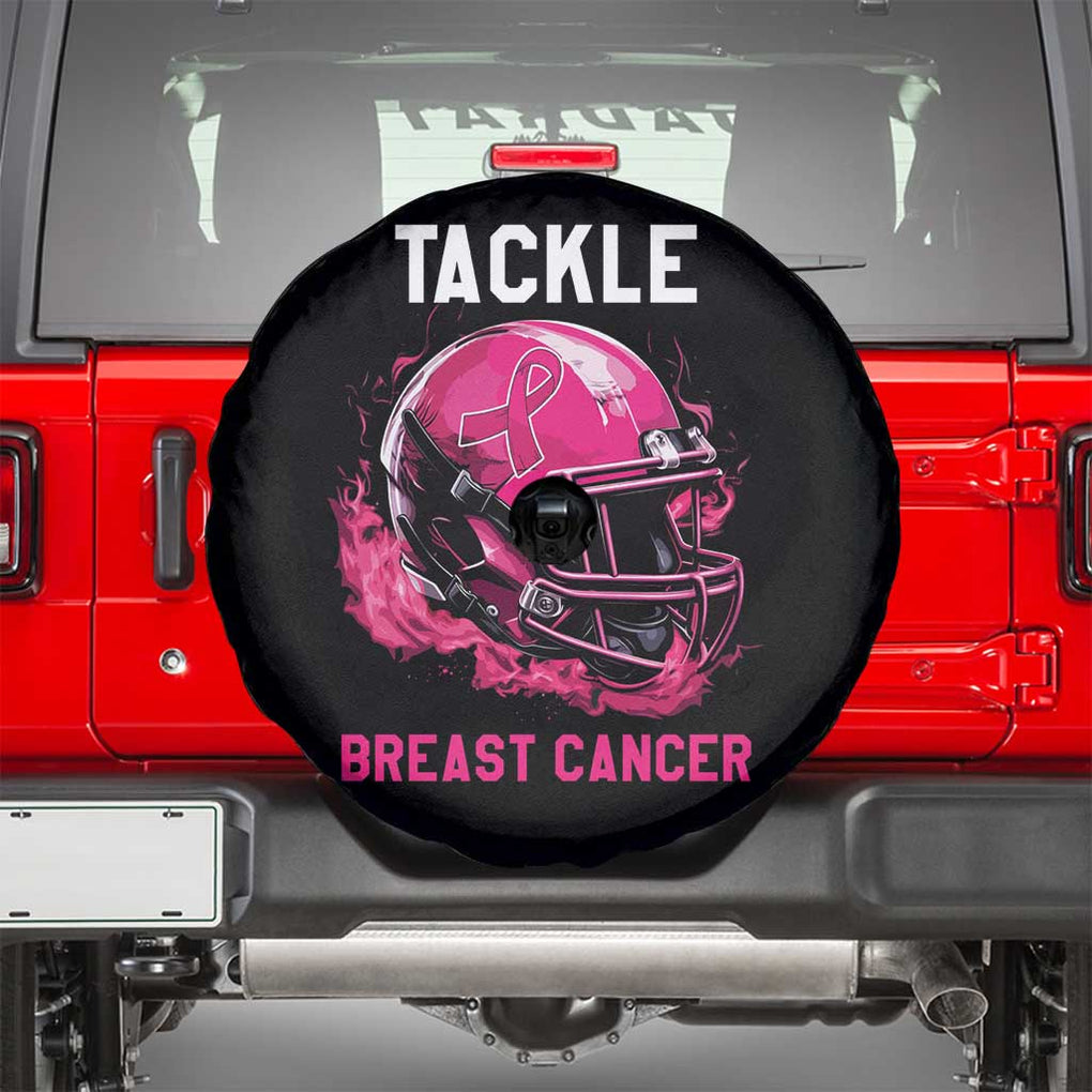 Tackle Breast Cancer Spare Tire Cover Pink Ribbon Football Lover TS02 Black Print Your Wear