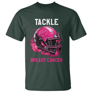 Tackle Breast Cancer T Shirt Pink Ribbon Awareness American Football Helmet TS02 Dark Forest Green Print Your Wear