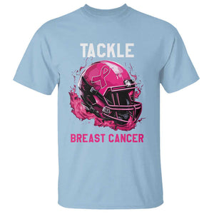 Tackle Breast Cancer T Shirt Pink Ribbon Awareness American Football Helmet TS02 Light Blue Print Your Wear