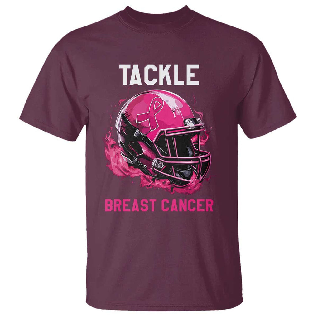 Tackle Breast Cancer T Shirt Pink Ribbon Awareness American Football Helmet TS02 Maroon Print Your Wear