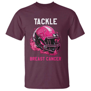 Tackle Breast Cancer T Shirt Pink Ribbon Awareness American Football Helmet TS02 Maroon Print Your Wear