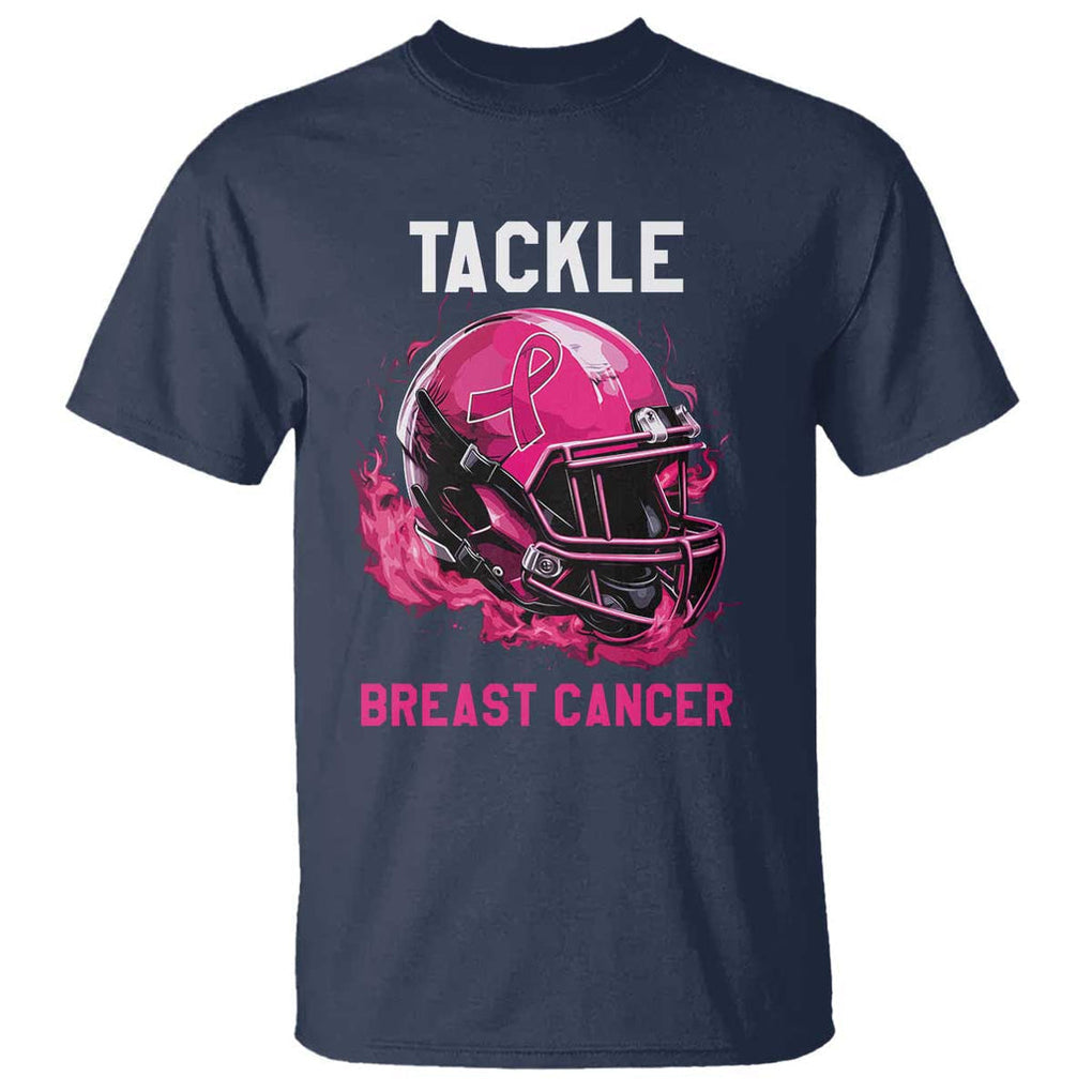 Tackle Breast Cancer T Shirt Pink Ribbon Awareness American Football Helmet TS02 Navy Print Your Wear