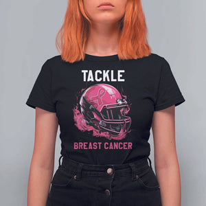Tackle Breast Cancer T Shirt For Women Pink Ribbon Awareness American Football Helmet TS02 Black Print Your Wear