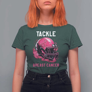 Tackle Breast Cancer T Shirt For Women Pink Ribbon Awareness American Football Helmet TS02 Dark Forest Green Print Your Wear