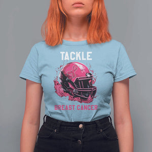 Tackle Breast Cancer T Shirt For Women Pink Ribbon Awareness American Football Helmet TS02 Light Blue Print Your Wear